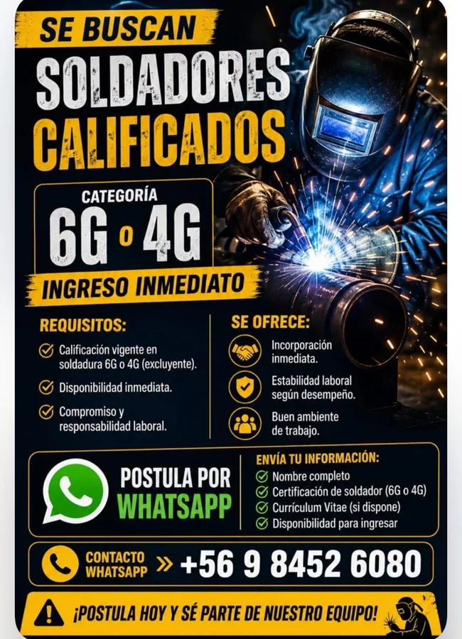 Búsqueda de soldadores calificados 6G y 4G - imagen 1