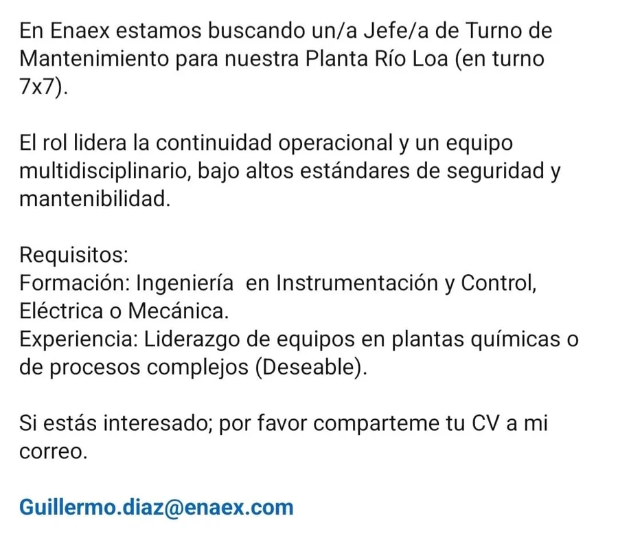 Jefe de Turno de Mantenimiento - imagen 1