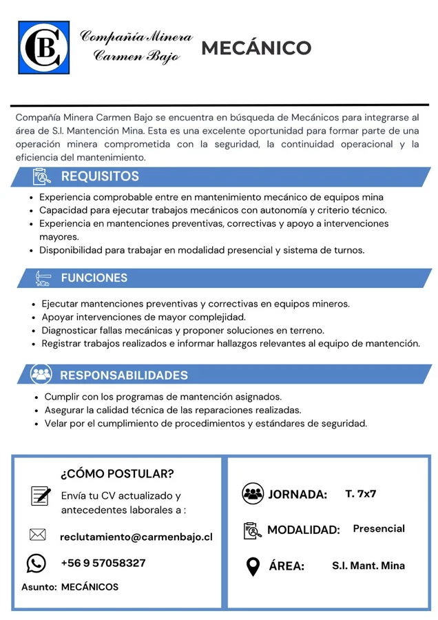 Mecánico de Mantención Mina - imagen 1