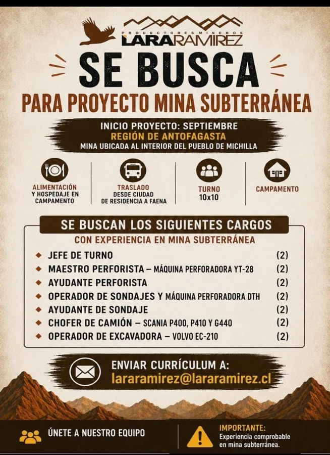 Varios cargos para proyecto de mina subterránea - imagen 1