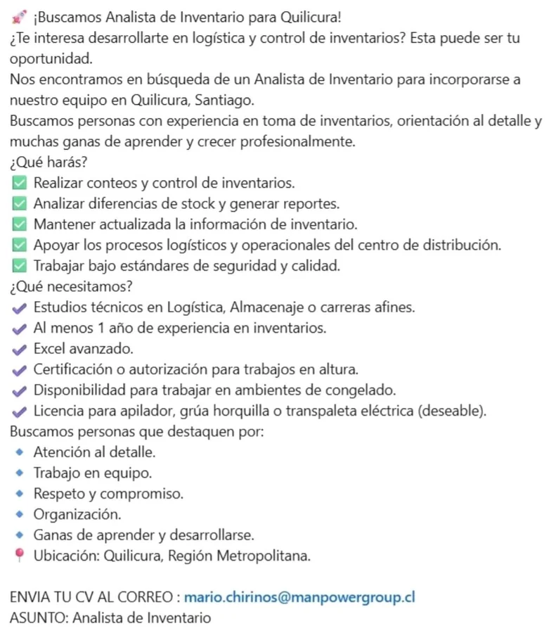 Analista de Inventario - imagen 1