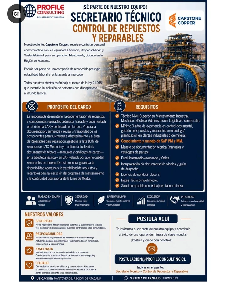 Secretario Técnico - Control de Repuestos y Reparables - imagen 1