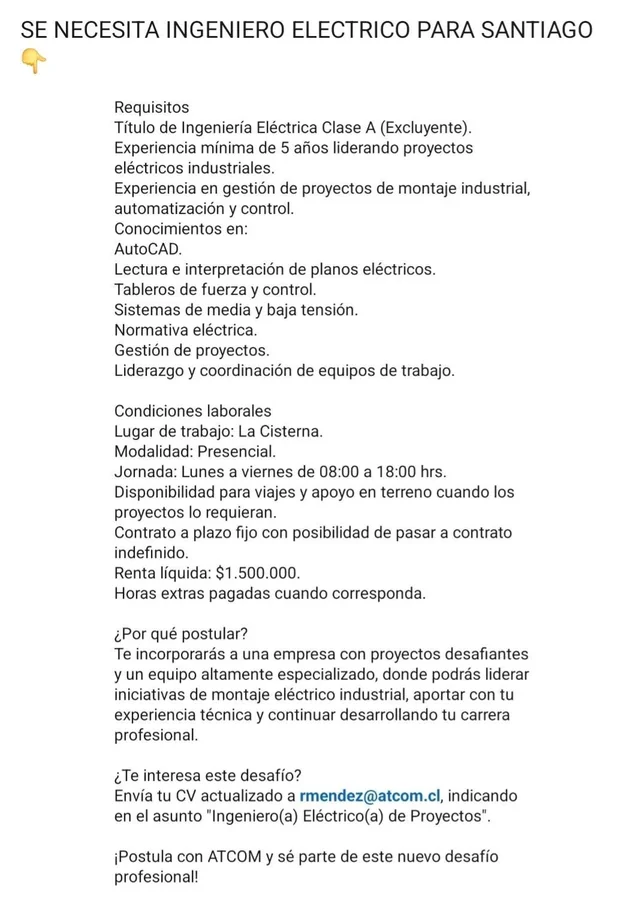 Ingeniero Eléctrico de Proyectos - imagen 1