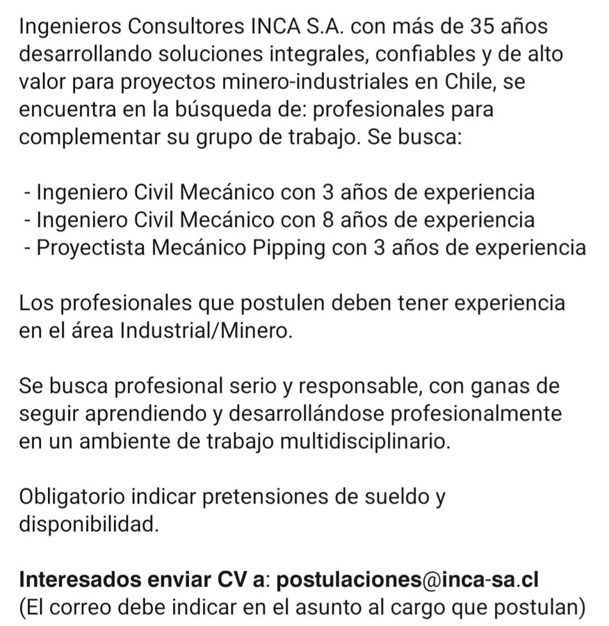 Ingenieros Civiles Mecánicos y Proyectista Piping - imagen 1