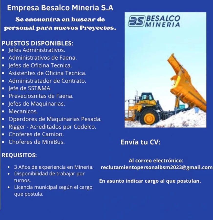 Empleo en Besalco Mineria S.A - imagen 1