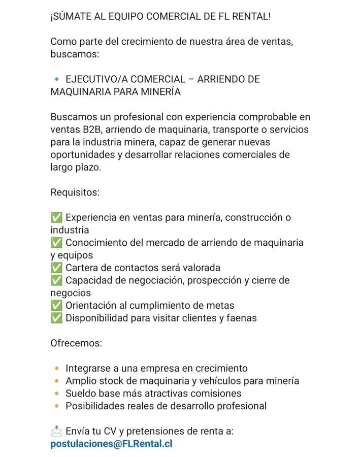 Ejecutivo Comercial - Maquinaria para Minería - imagen 1