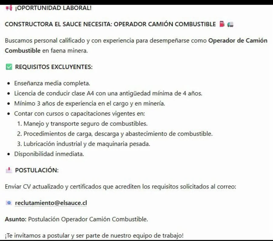 Operador de Camión Combustible - imagen 1