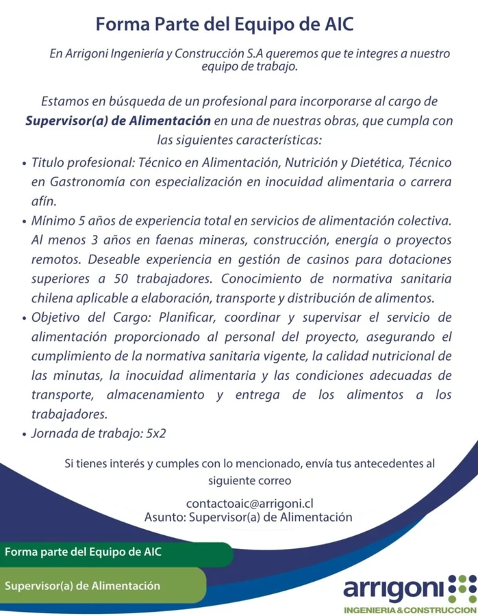 Supervisor(a) de Alimentación - imagen 1