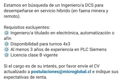 Ingeniero/a DCS Minería - imagen 1