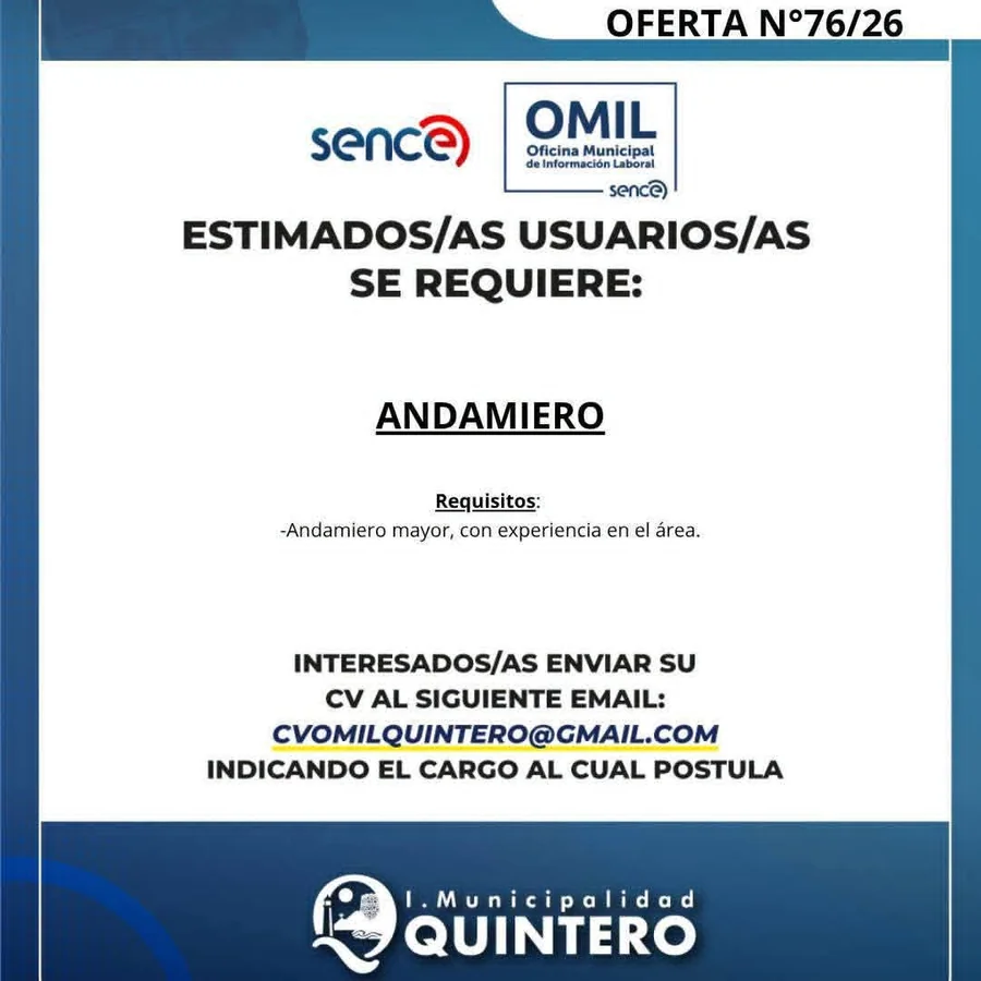 Reclutamiento de Andamiero para faena minera en Quintero - imagen 1