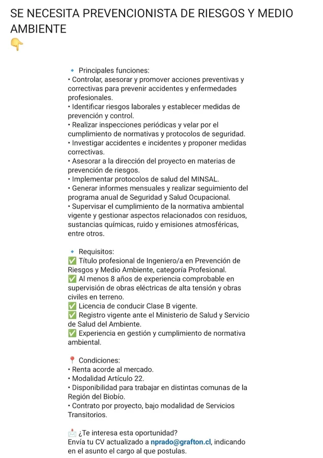 Prevencionista de Riesgos y Medio Ambiente - imagen 1