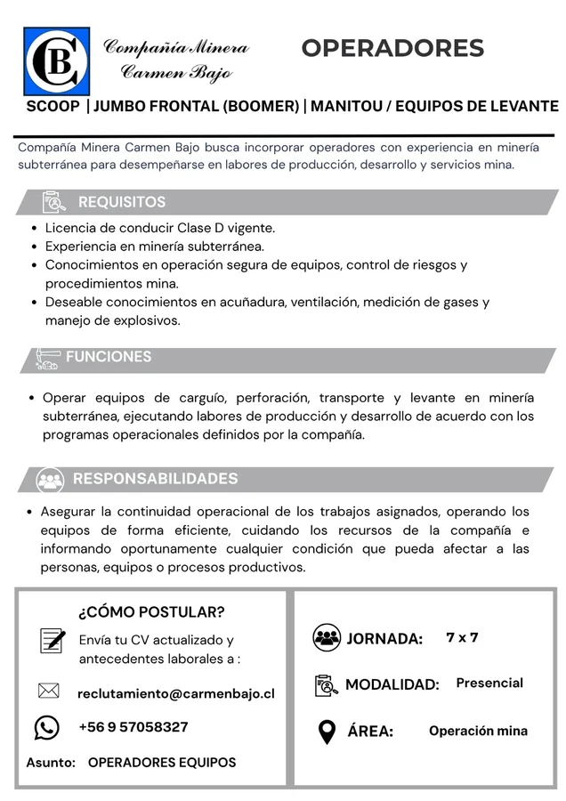 Operadores de Equipos de Minería Subterránea - imagen 1