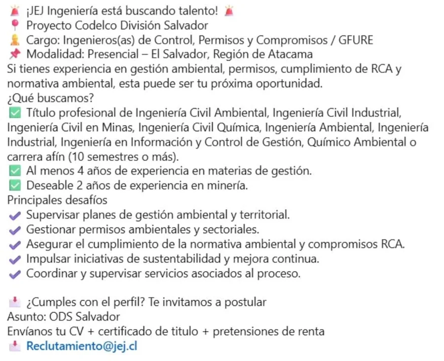 Ingeniero de Control, Permisos y Compromisos - imagen 1