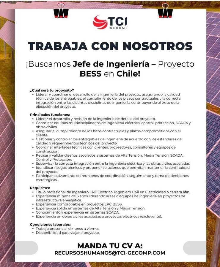 Jefe de Ingeniería - Proyecto BESS Chile - imagen 1