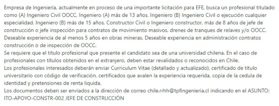 Ingeniero Civil para Proyecto Minero en Chile - imagen 1