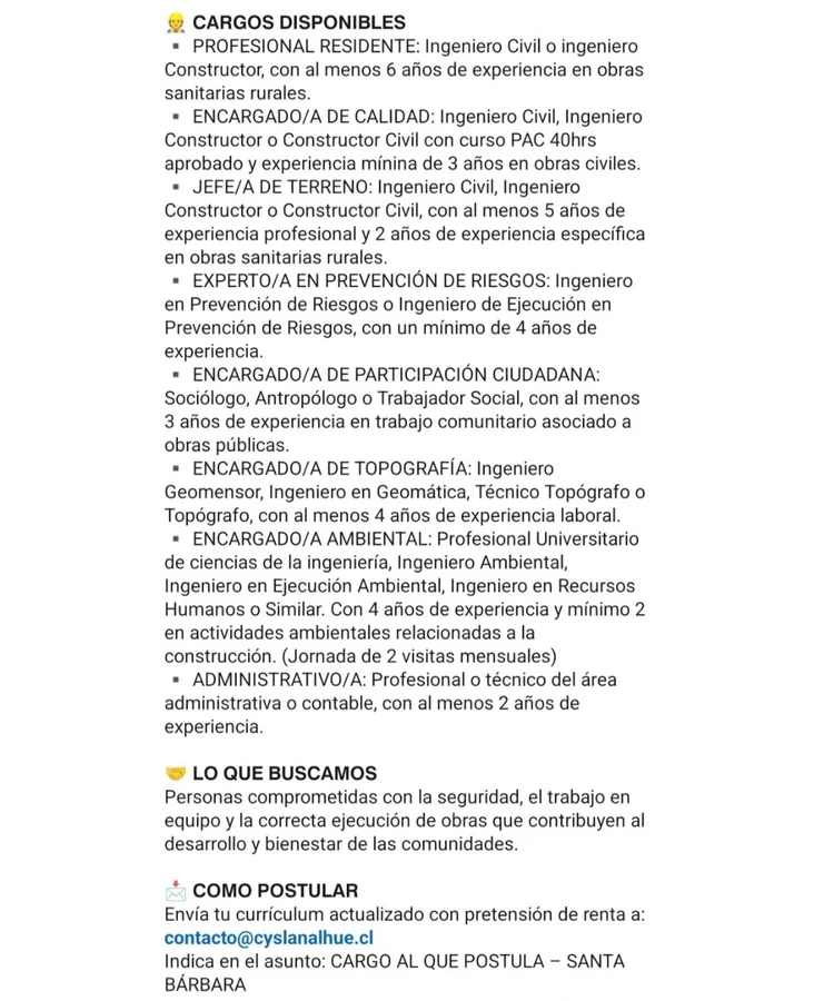 Convocatoria Obras Sanitarias y Civiles - imagen 1