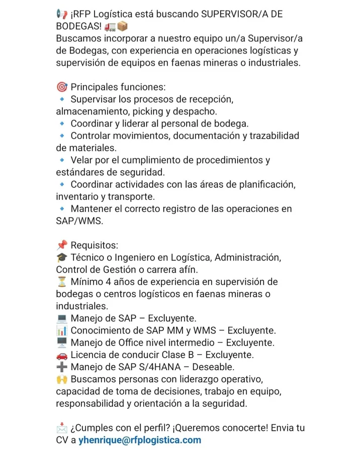 Supervisor/a de Bodegas - imagen 1