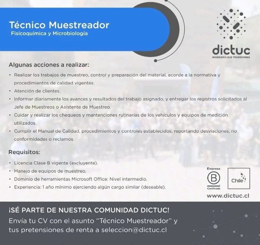 Técnico Muestreador Fisicoquímica y Microbiología - imagen 1