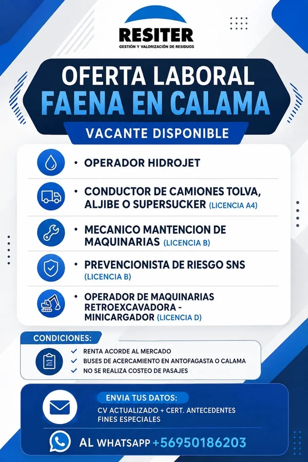 Varios Cargos para Faena en Calama - imagen 1