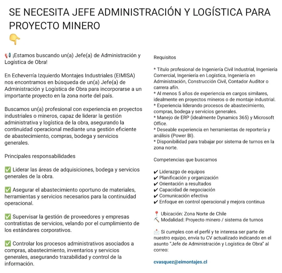 Jefe de Administración y Logística de Obra - imagen 1