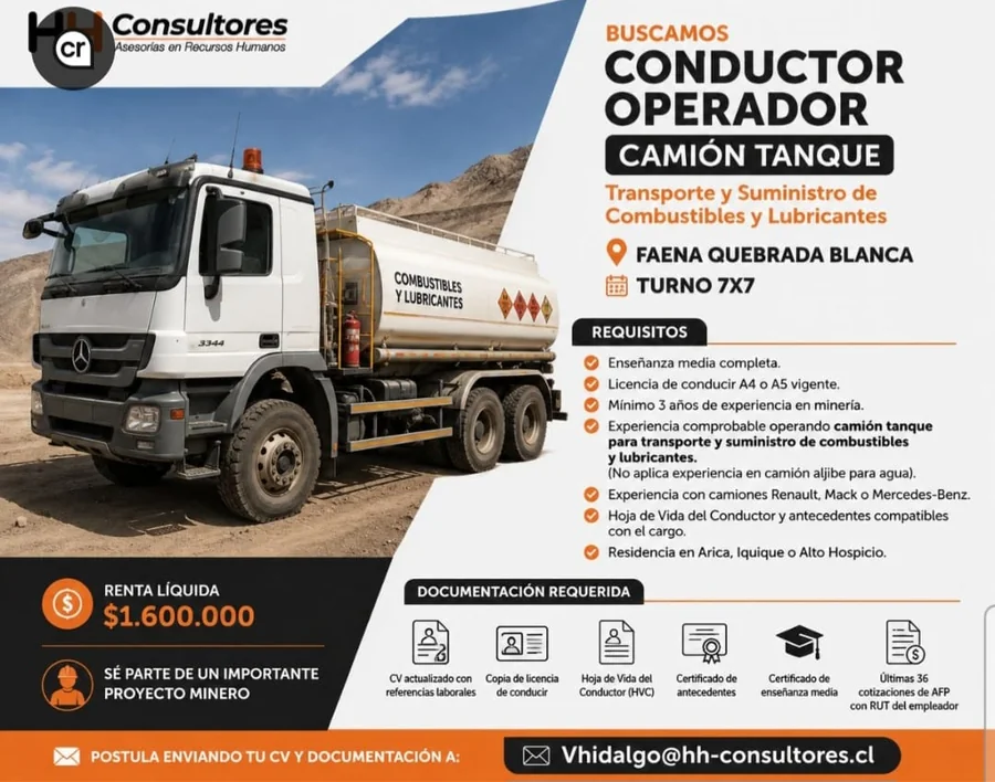 Conductor Operador Camión Tanque - Turno 7x7 - imagen 1