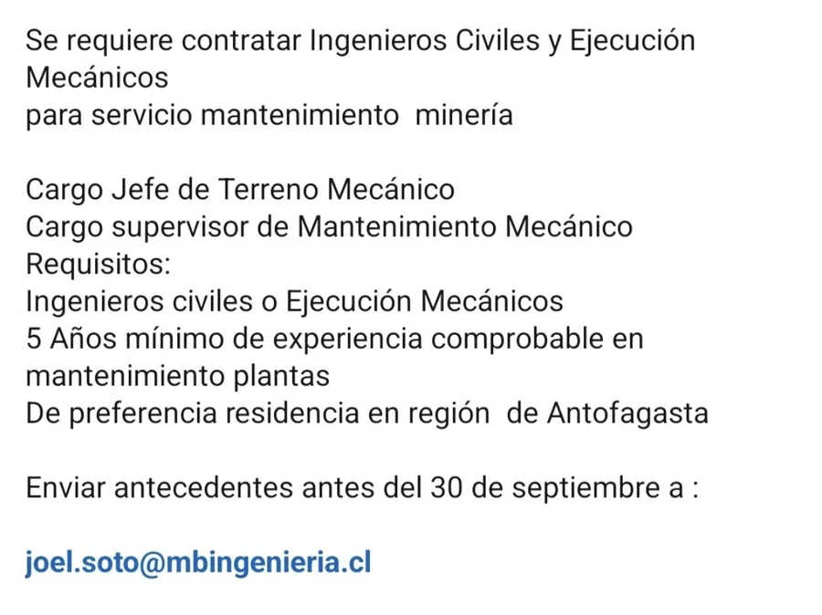 Jefe de Terreno y Supervisor Mecánico - imagen 1