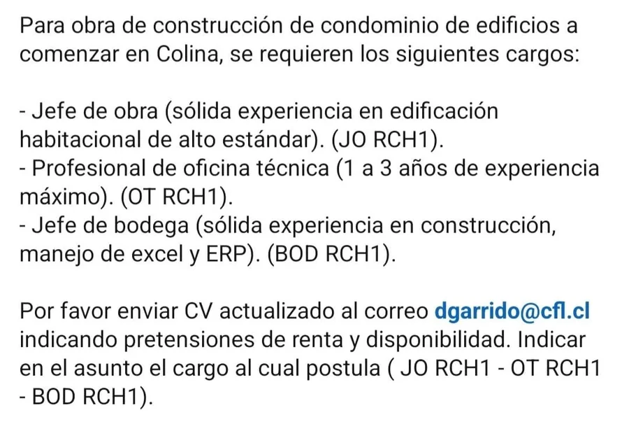 Jefe de Obra, Oficina Técnica y Jefe de Bodega - imagen 1