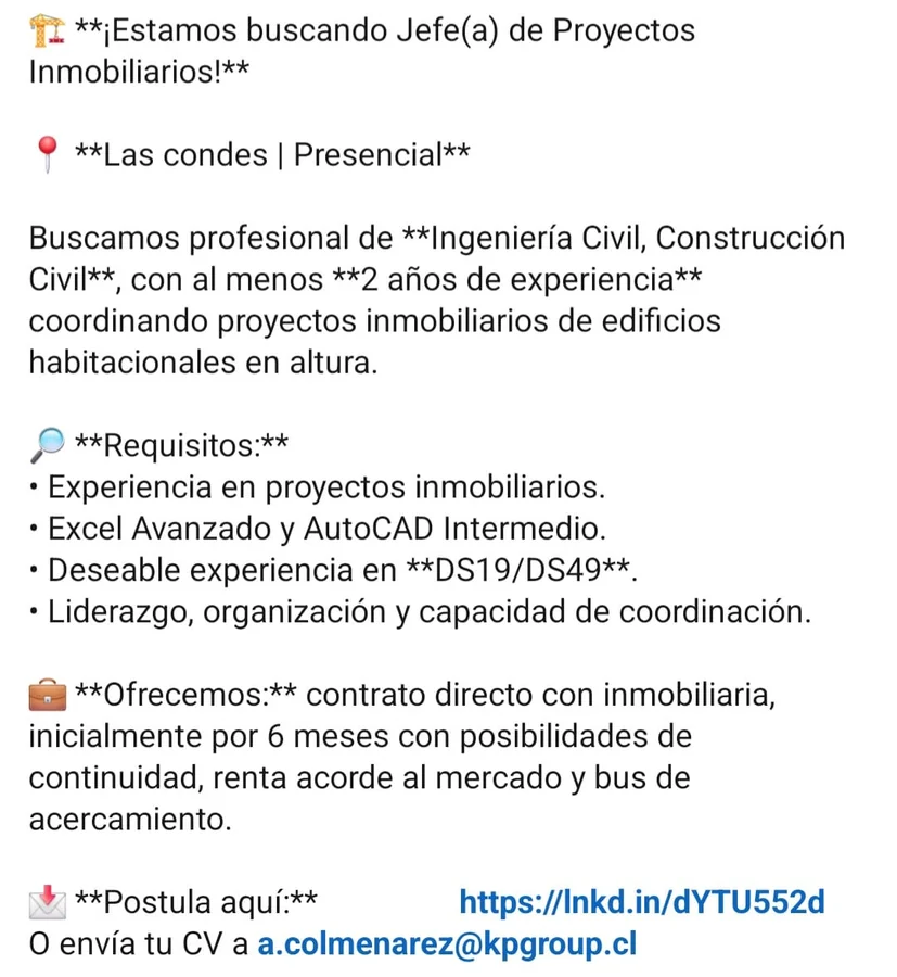Jefe(a) de Proyectos Inmobiliarios - imagen 1