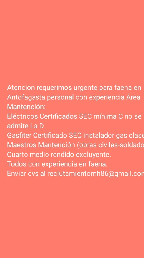Personal de Mantención para Faena - imagen 1