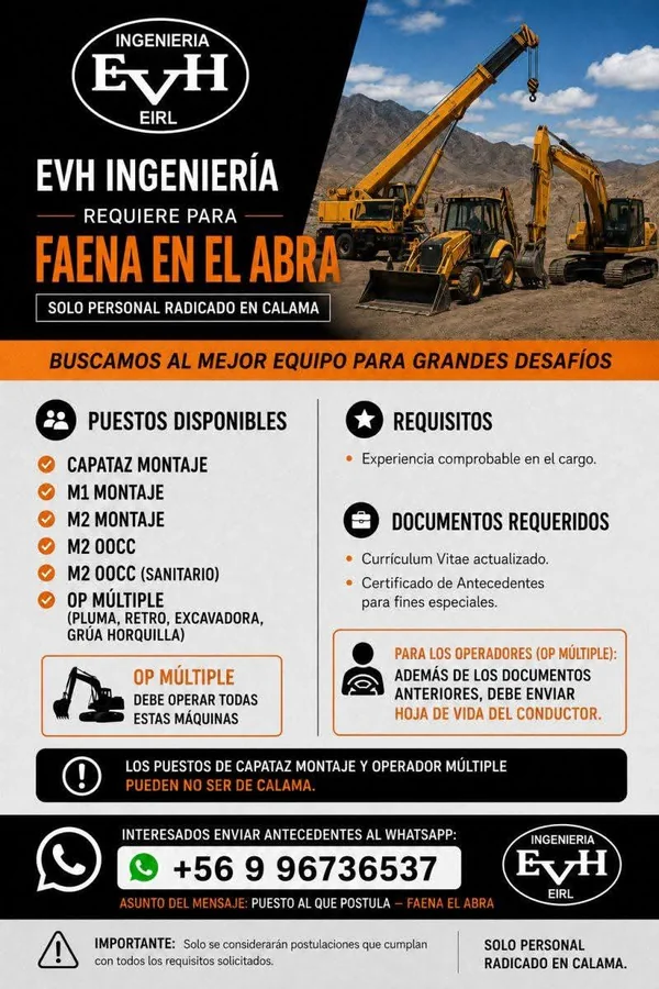 Personal de Montaje y Operadores - Faena El Abra - imagen 1
