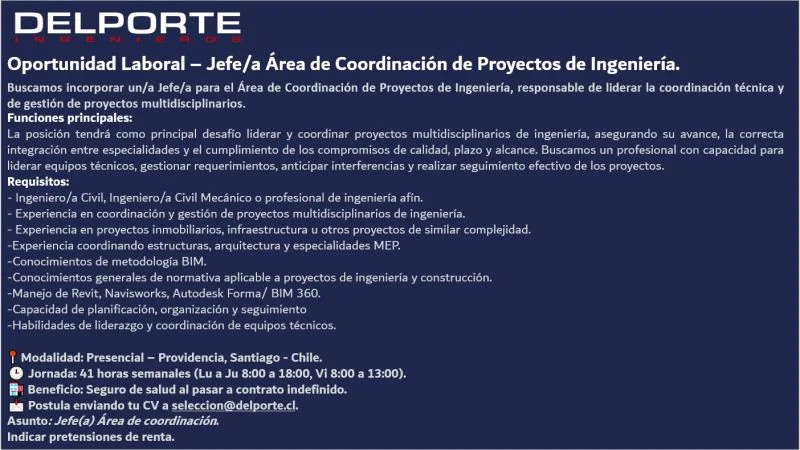 Jefe de Coordinación de Proyectos de Ingeniería - imagen 1