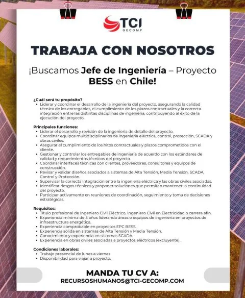 Jefe de Ingeniería – Proyecto BESS Chile - imagen 1