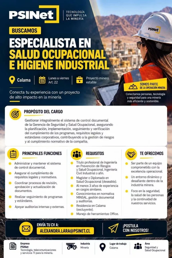 Especialista en Salud Ocupacional e Higiene Industrial - imagen 1