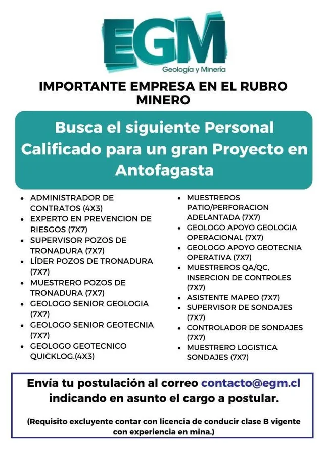 Personal para Proyecto Minero en Antofagasta - imagen 1