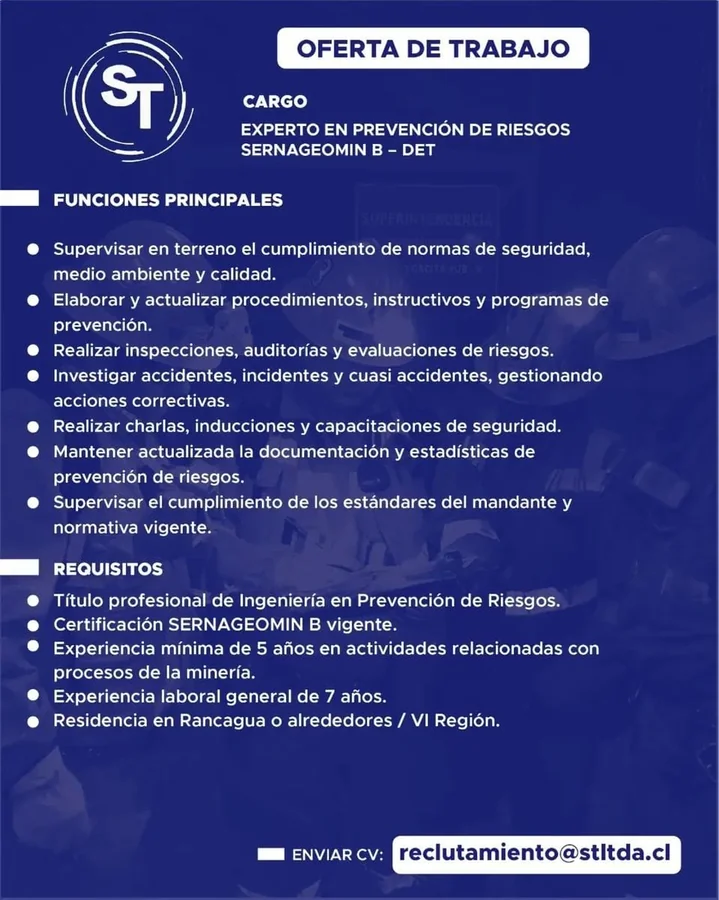 Experto en Prevención de Riesgos Sernageomin B - imagen 1
