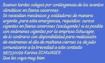 Mecánicos y Soldadores para Faena Caserones - imagen 1