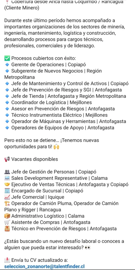 Nuevas Vacantes para Minería, Logística e Industria - imagen 1