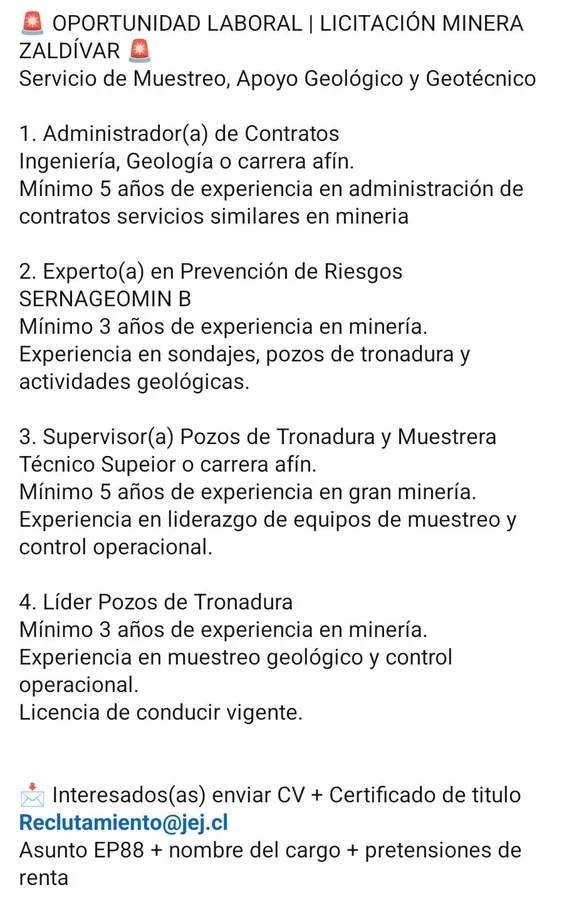 Cargos para Servicio de Muestreo y Apoyo Geológico - imagen 1