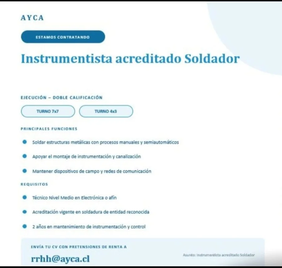 Instrumentista Acreditado Soldador - imagen 1