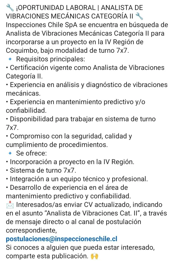 Analista de Vibraciones Mecánicas Categoría II - imagen 1