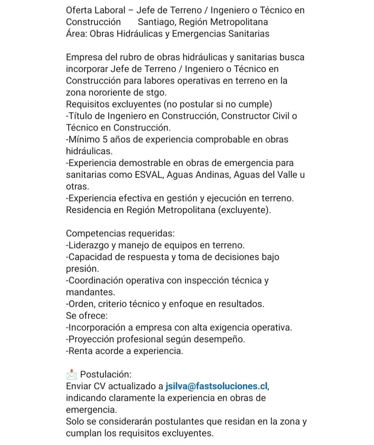Jefe de Terreno o Ingeniero en Construcción - imagen 1