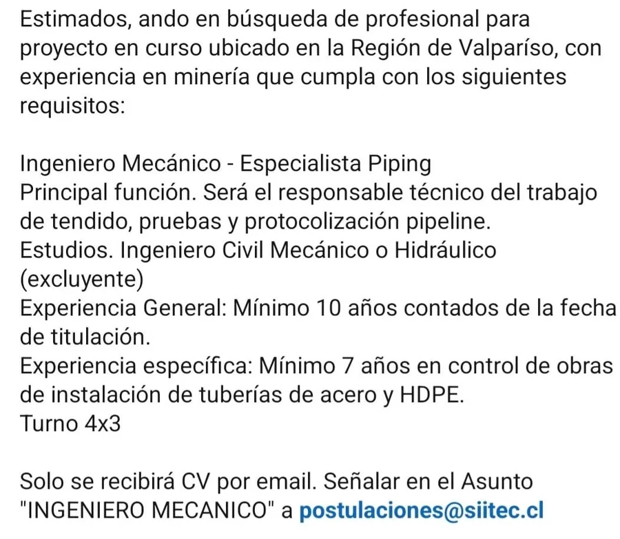 Ingeniero Mecánico - Especialista Piping - imagen 1