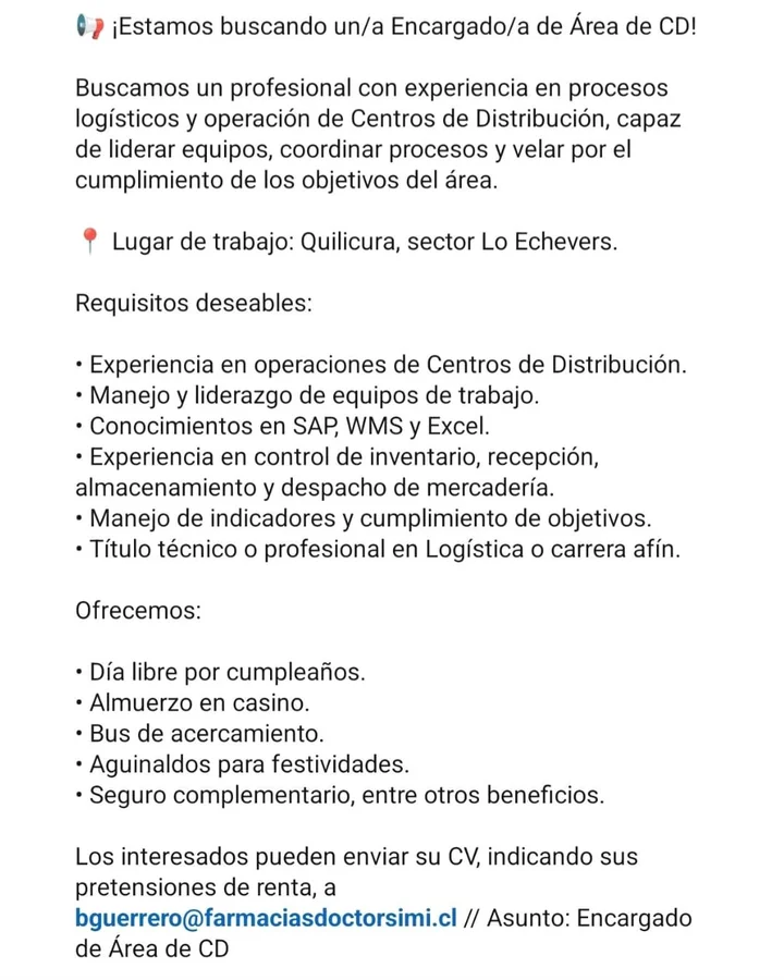 Encargado de Área de Centro de Distribución - imagen 1