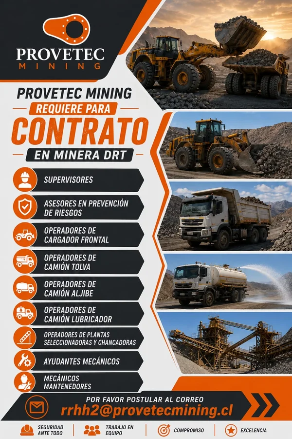 Operarios, mecánicos y supervisores para Minera DRT - imagen 1
