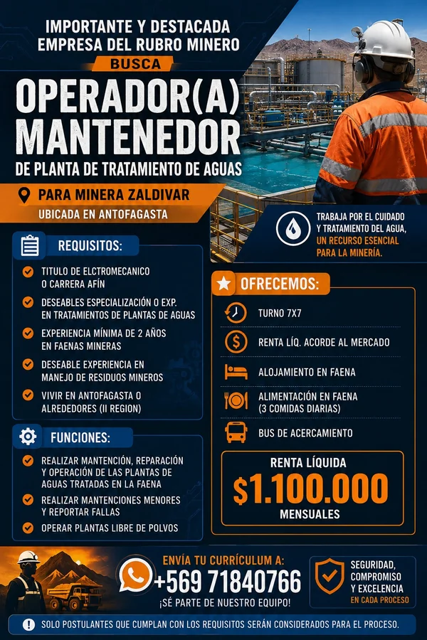 Operador Mantenedor Planta de Tratamiento de Aguas - imagen 1