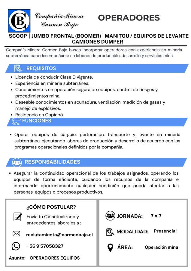 Operadores de Equipos de Minería Subterránea - imagen 1