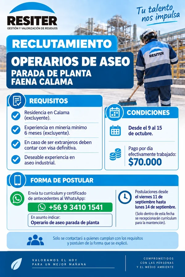 Operarios de Aseo Parada de Planta - imagen 1