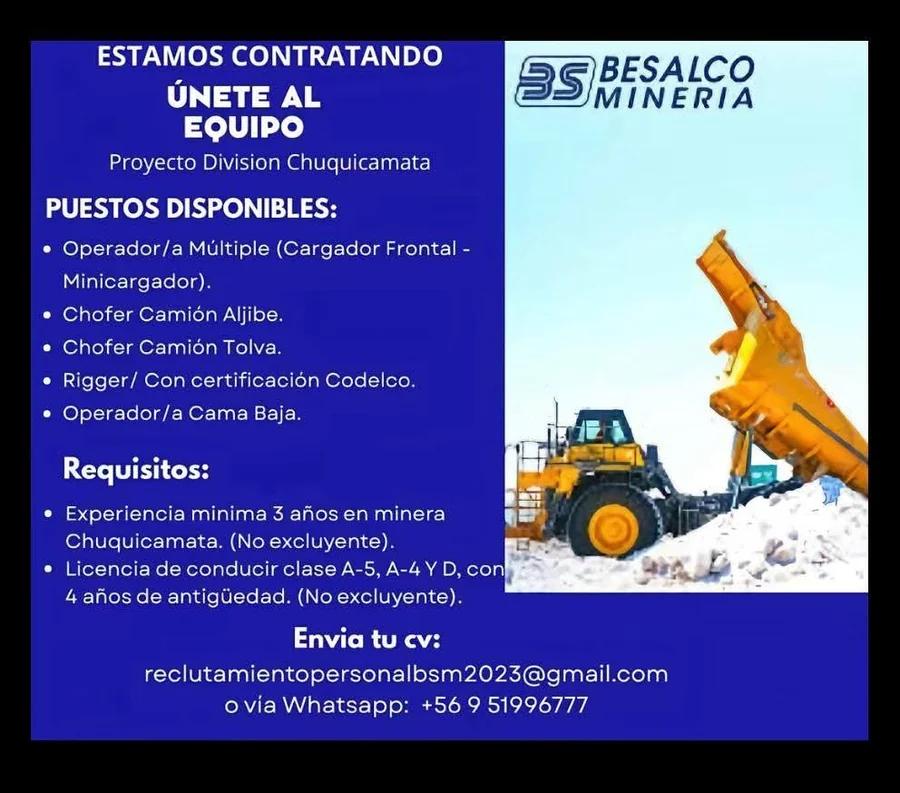 Operadores, Choferes y Rigger - Proyecto Chuquicamata - imagen 1