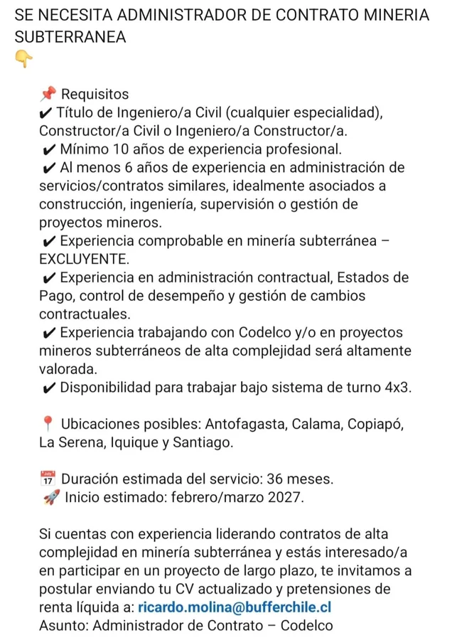 Administrador de Contrato para Minería Subterránea - imagen 1
