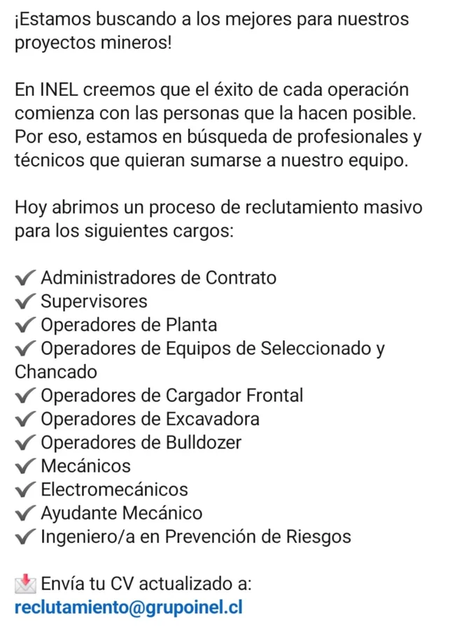 Reclutamiento masivo para proyectos mineros - imagen 1
